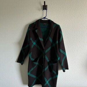 Ann Taylor Sweater Coat in Black and Green Plaid